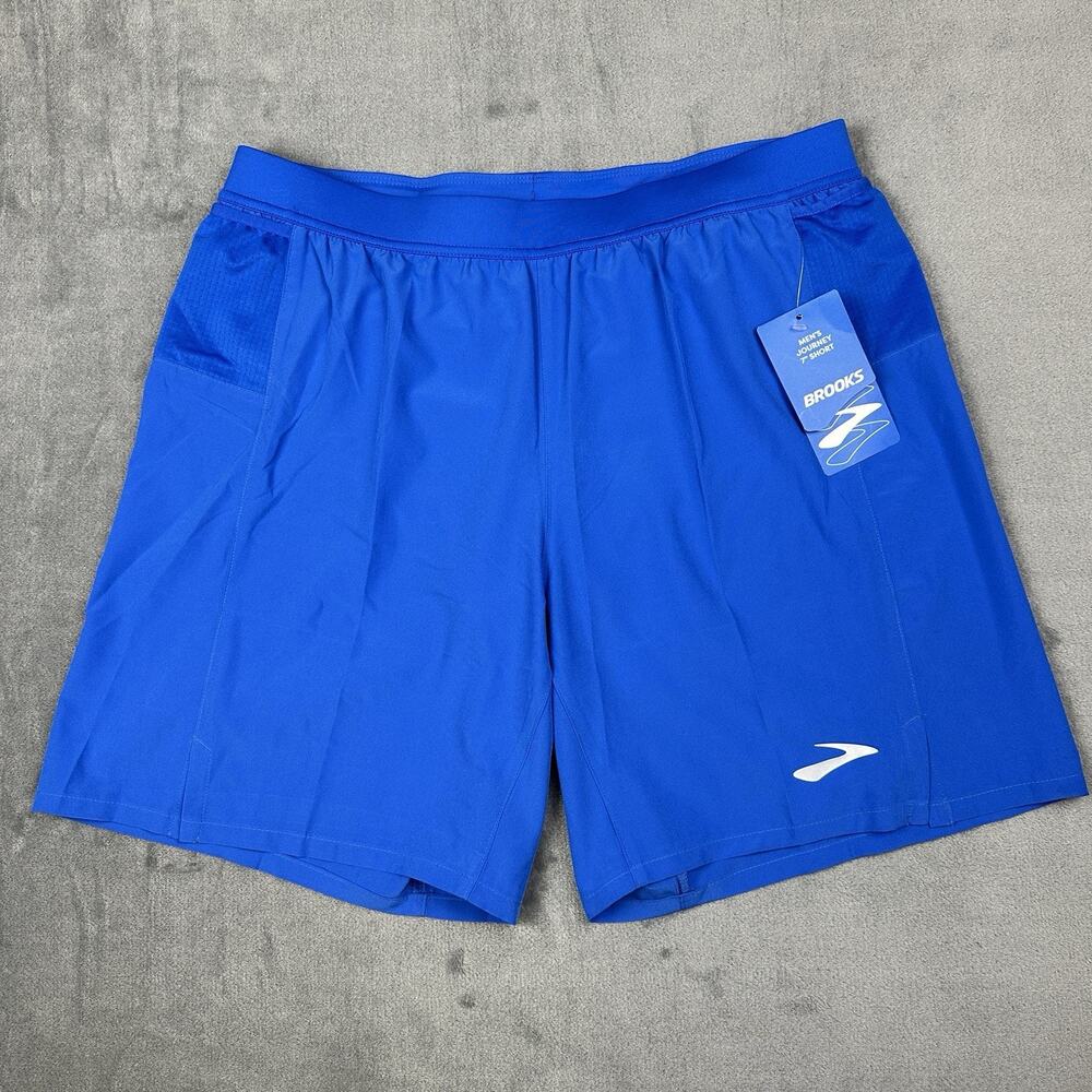 NWT Brooks Journey 7" Running Shorts Men's Medium Neo Blue Lined Athletic Track